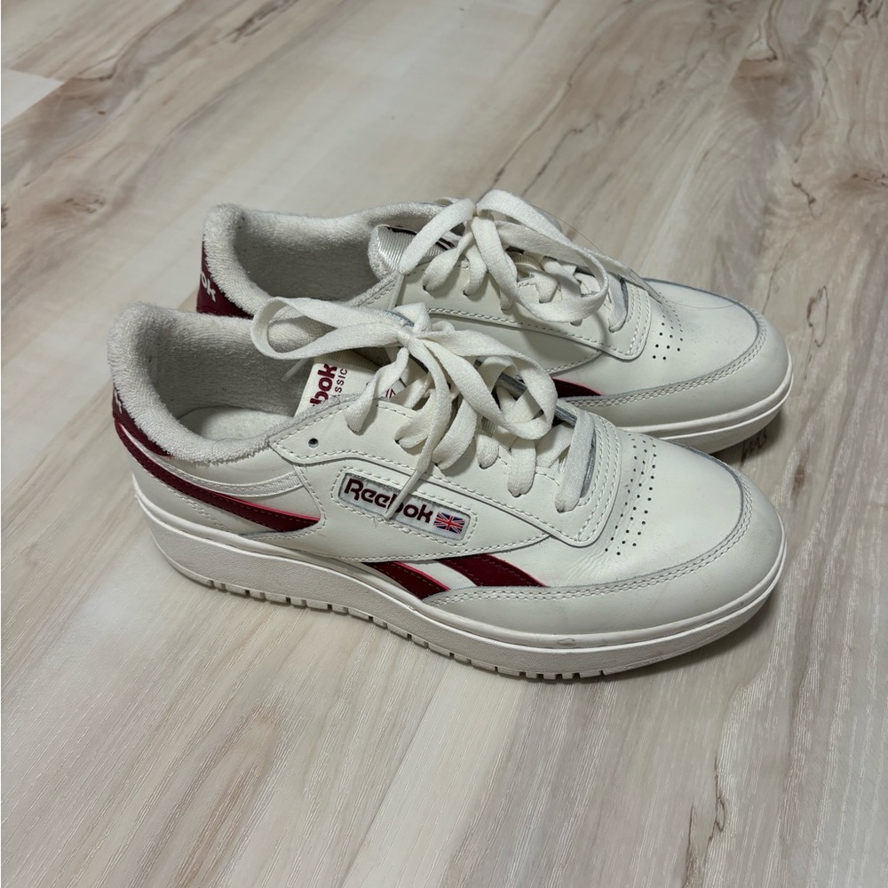 Reebok Classic White and Burgundy Sneakers